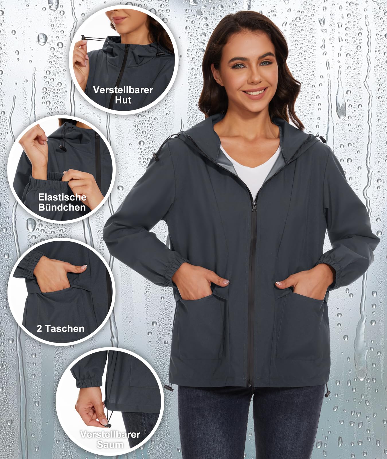 Chaqueta impermeable plegable para mujer con capucha reflectante chaqueta de ciclismo para la noche ligera impermeable chaqueta cortavientos