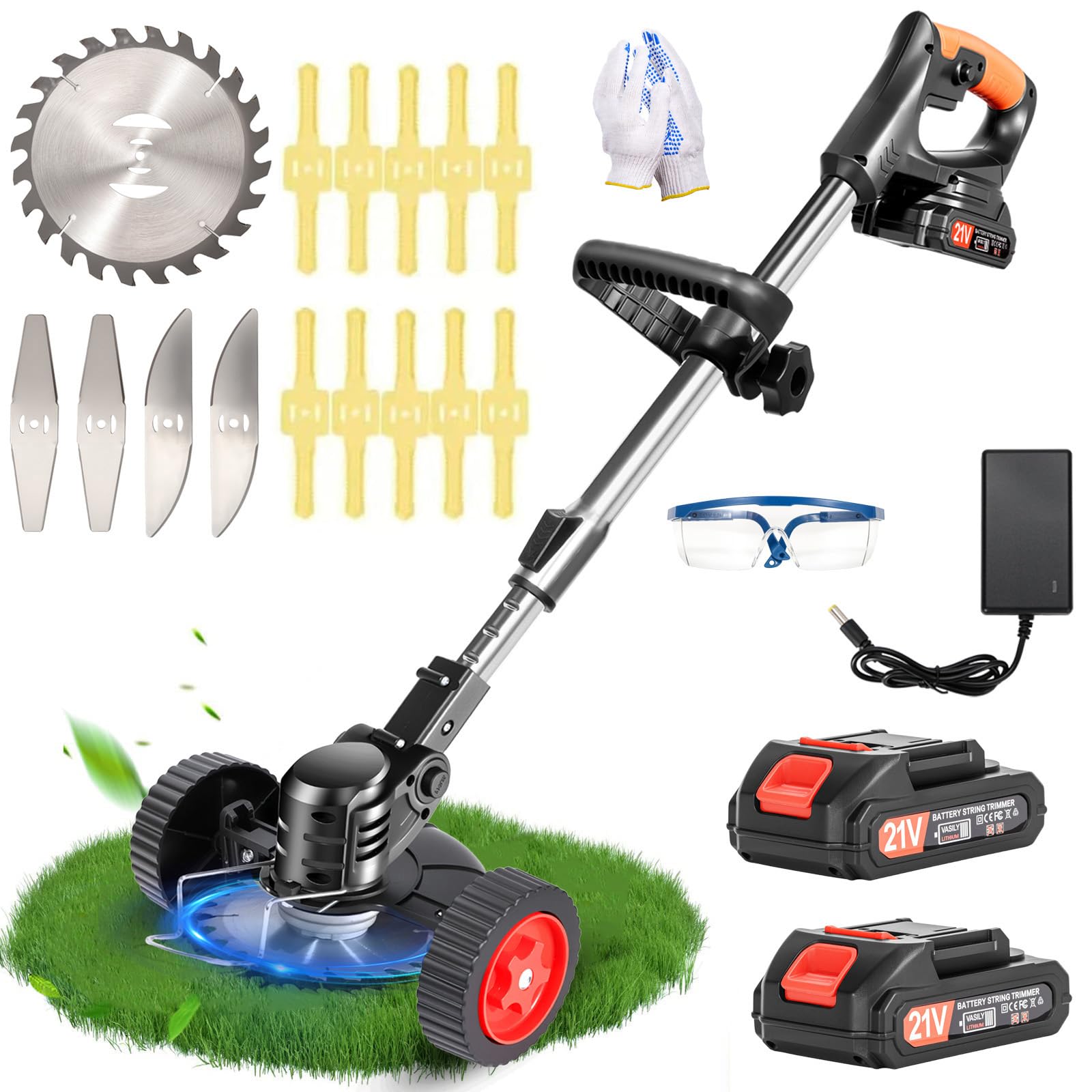 Desenrollador de batería eléctrica de 21 V, corte de borde inalámbrico con batería, 4 tipos de cuchillas, peso ligero, bajo ruido desbrozadora eléctrica inalámbrica, para jardín, césped, ferm
