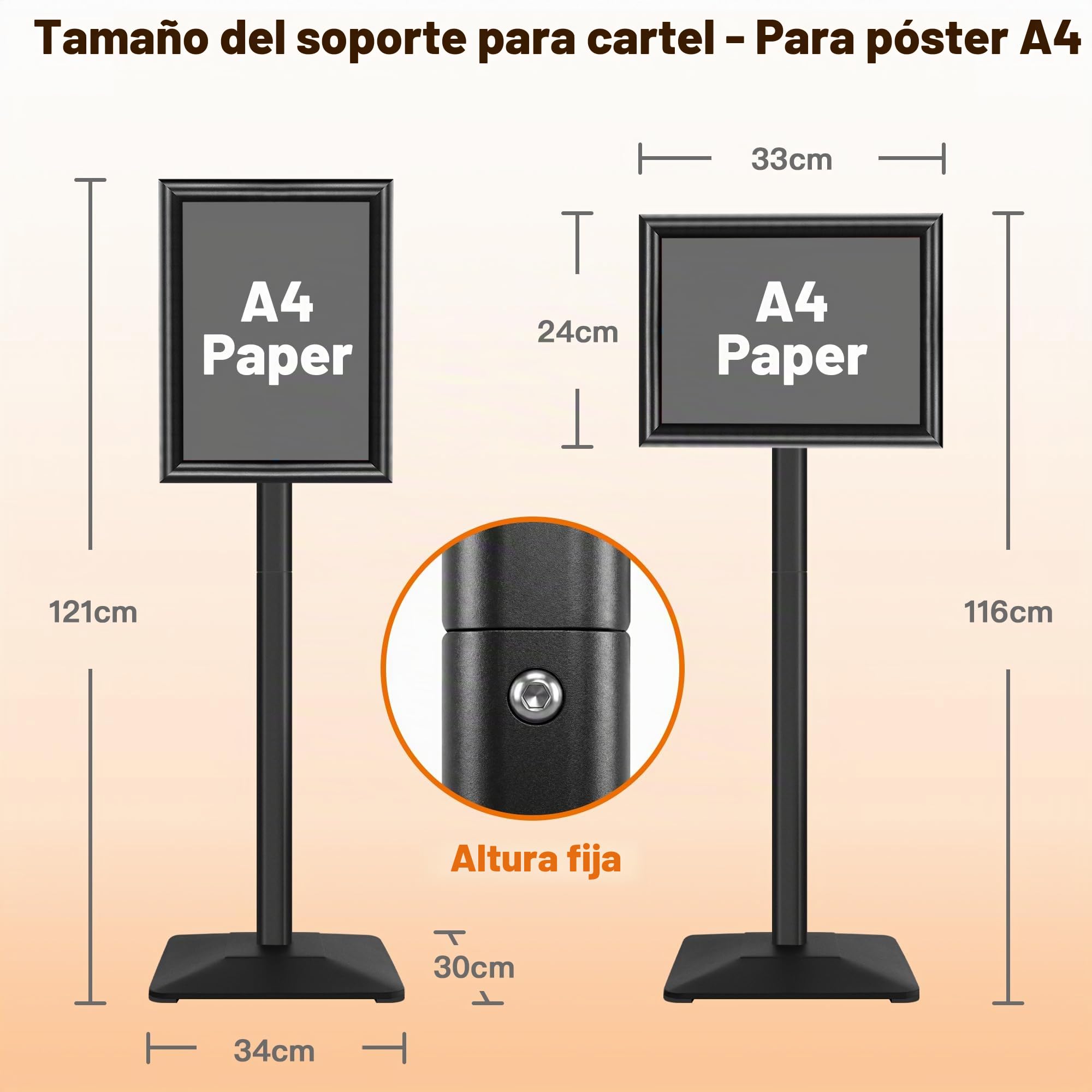 Soporte para carteles A4, soporte de exhibición ajustable para avisos de menú con base de hierro fundido resistente, soporte de letrero de pie para carteles, publicidad, ventas, soporte de