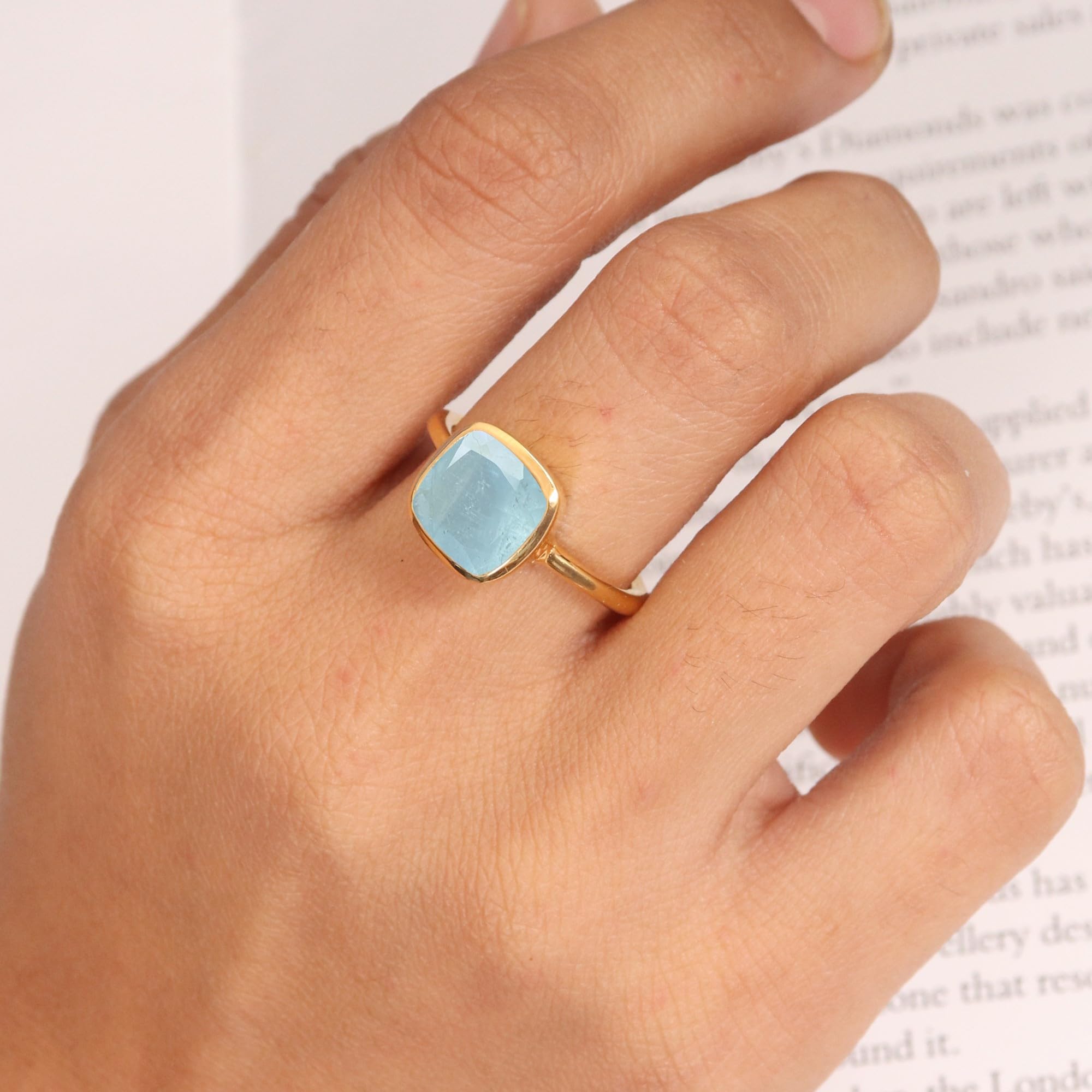 Anello da uomo, con acquamarina, anello in argento, anello in oro, anello da uomo, 10 mm, con pietra preziosa acquamarina quadrata per lui, anello minimalista