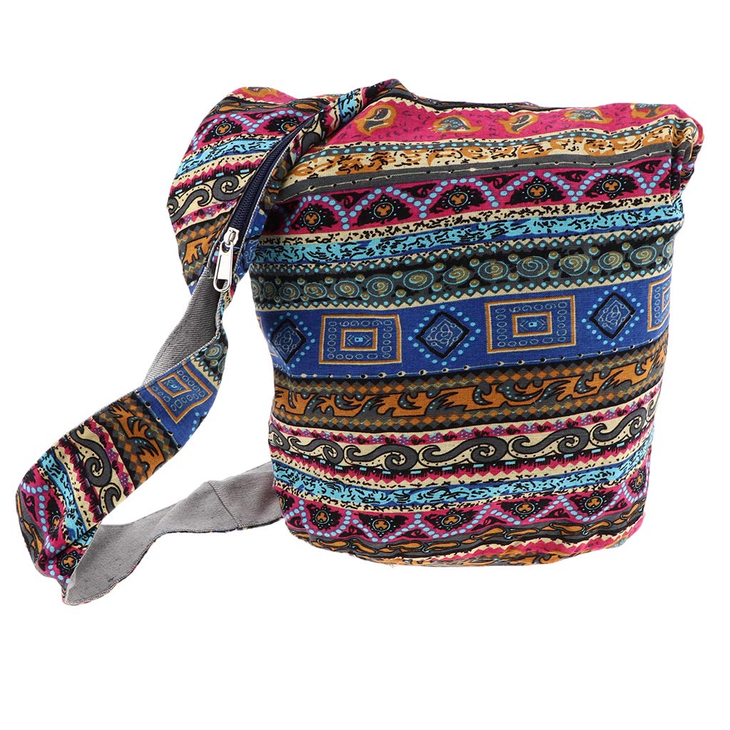 Bolso bandolera bohemio con cremallera en la parte superior, color azul