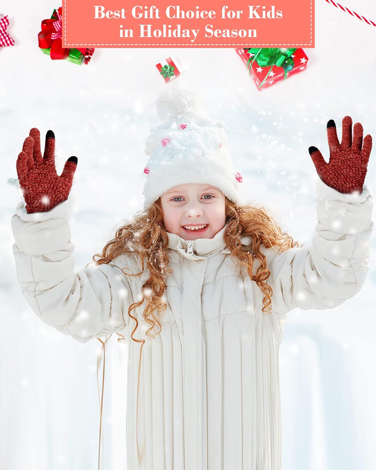 Mumufy 6 Pairs Kids Winter Gloves, Kids Knit Touchscreen Gloves, Toddler Fleece Lined Warm Gloves for Teen Girls Boys - Image 7