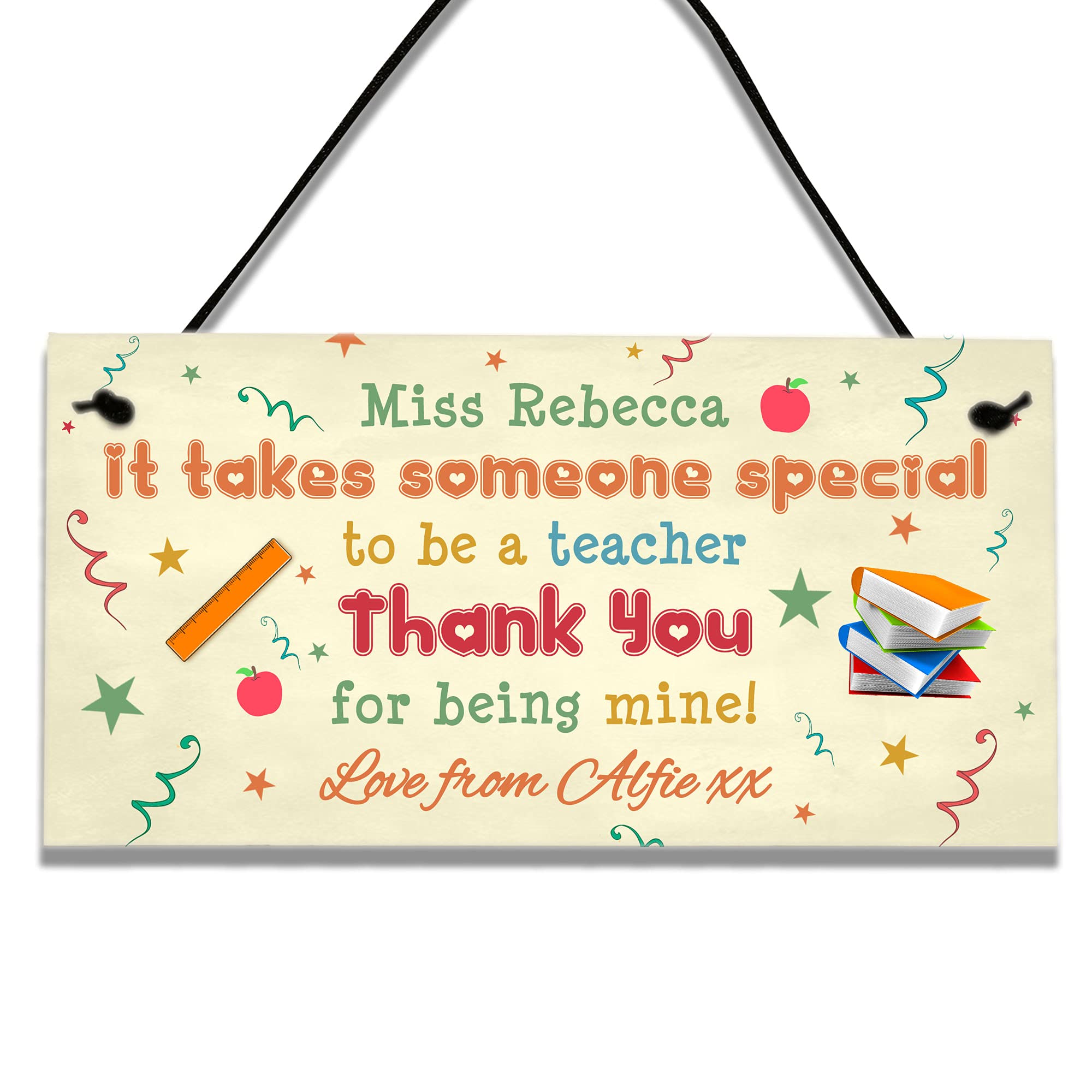 Gutegifts Black Personalised Any Name Leaving Pre School End Of Term Gifts For Teachers Ta,Teaching Assistants,Nursery Teachers Plaque Hanging Sign With Poem-Thank You For Helping Me Grow And Learn