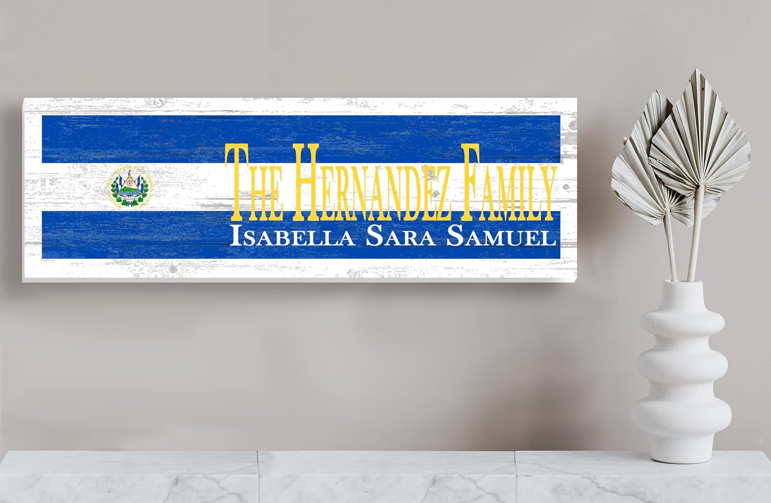 Wooden Salvadoran Flag - Custom Family Sign - Personalized El Salvador Heritage Gift - 16.5in x 5.5in Solid Wood