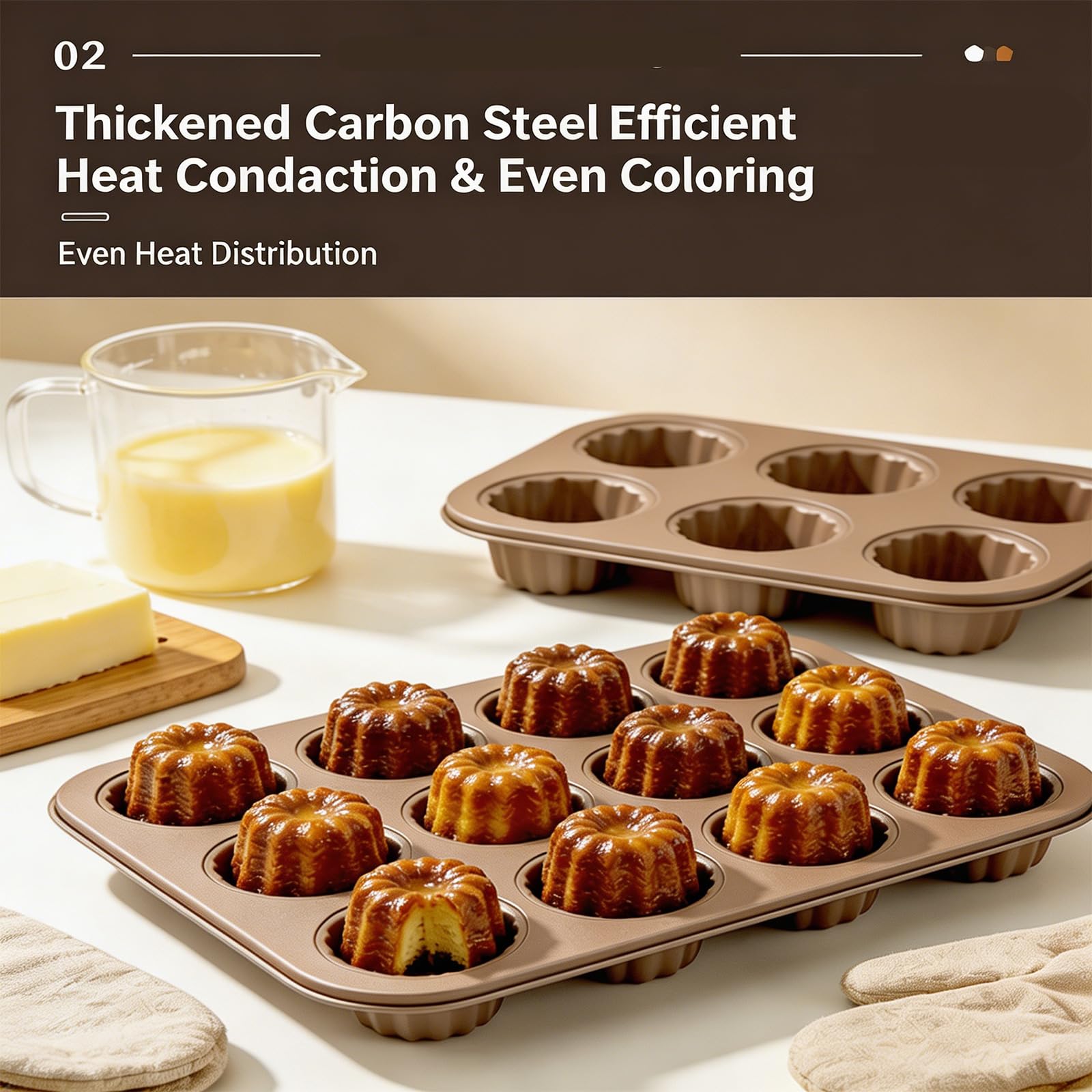 Moule à canneles Professionnel en Acier Carbone, Fabricant de canneles, poêle à pâtisserie avec revêtement antiadhésif pour Usage Domestique Carbon Steel Baking Pan