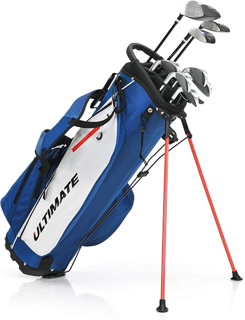 Maxmass Men/Women Golf Club Set, Professional Golf Set with 460CC Alloy Driver, 6# to 9# Irons, Putter and Stand Bag, Complete Steel Shaft Golf Package Set for Adults