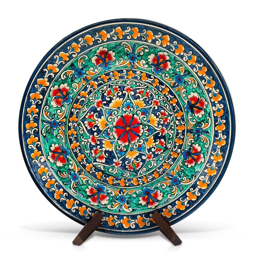 KaraKalam D10 Lagan Ljagan Teller Rishtan Rischtan Handarbeit Keramik Ляган Plate Handgemalt Keramikteller Oriental Kazan Schale (37 cm)