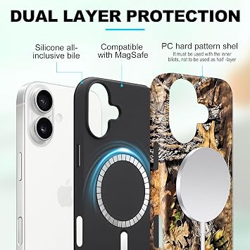 マグネット式 iPhone 17用 ケース 迷彩 スマホケース イエローウッズ | カモフラージュ耐衝撃スリムソフトTPUとハードPC保護ケース MagSafe対応 男の子/男性/女性向け