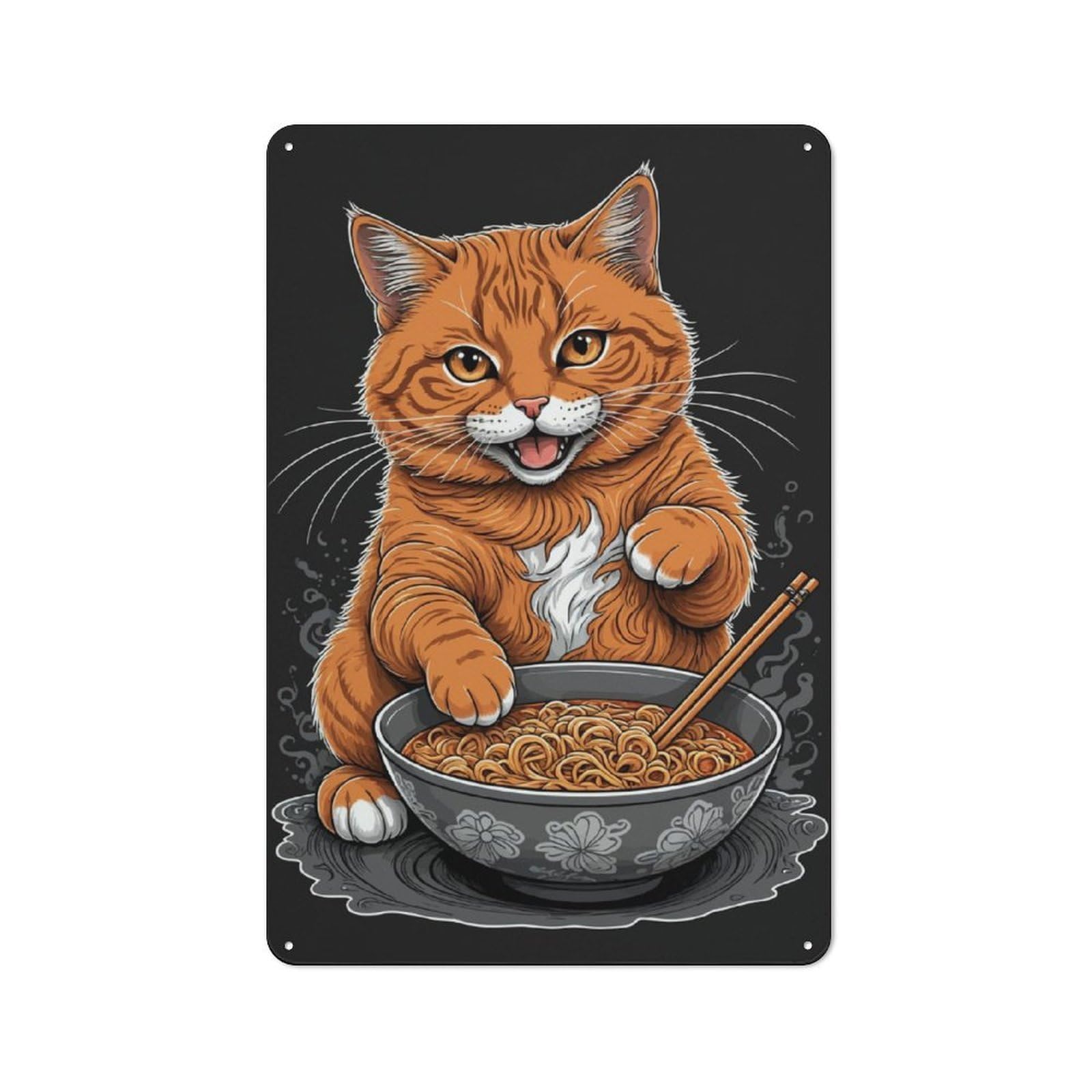 Junmoney Orange Cat And Ramen Vintage Metal Plaque 30X20cm Featuring For Garage Wall, For People Furnishing A Garage