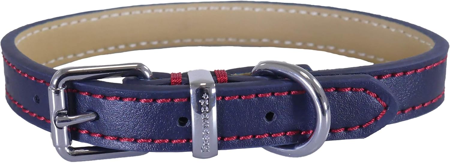 Rosewood Navy leather dog collar 18-22", L, Blue