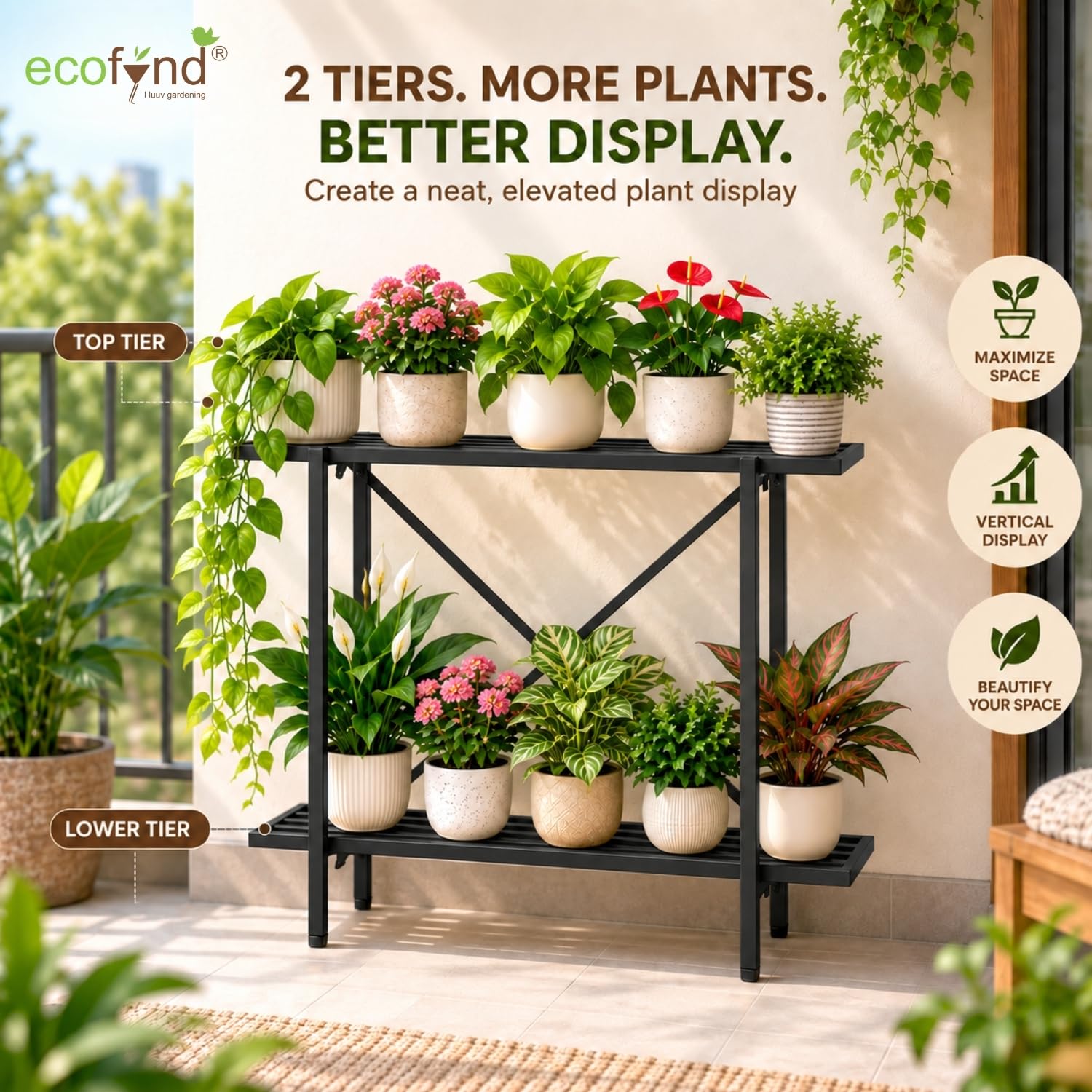 Adam Plant Stand - 2 Tier Iron Flower Pot Stand -4