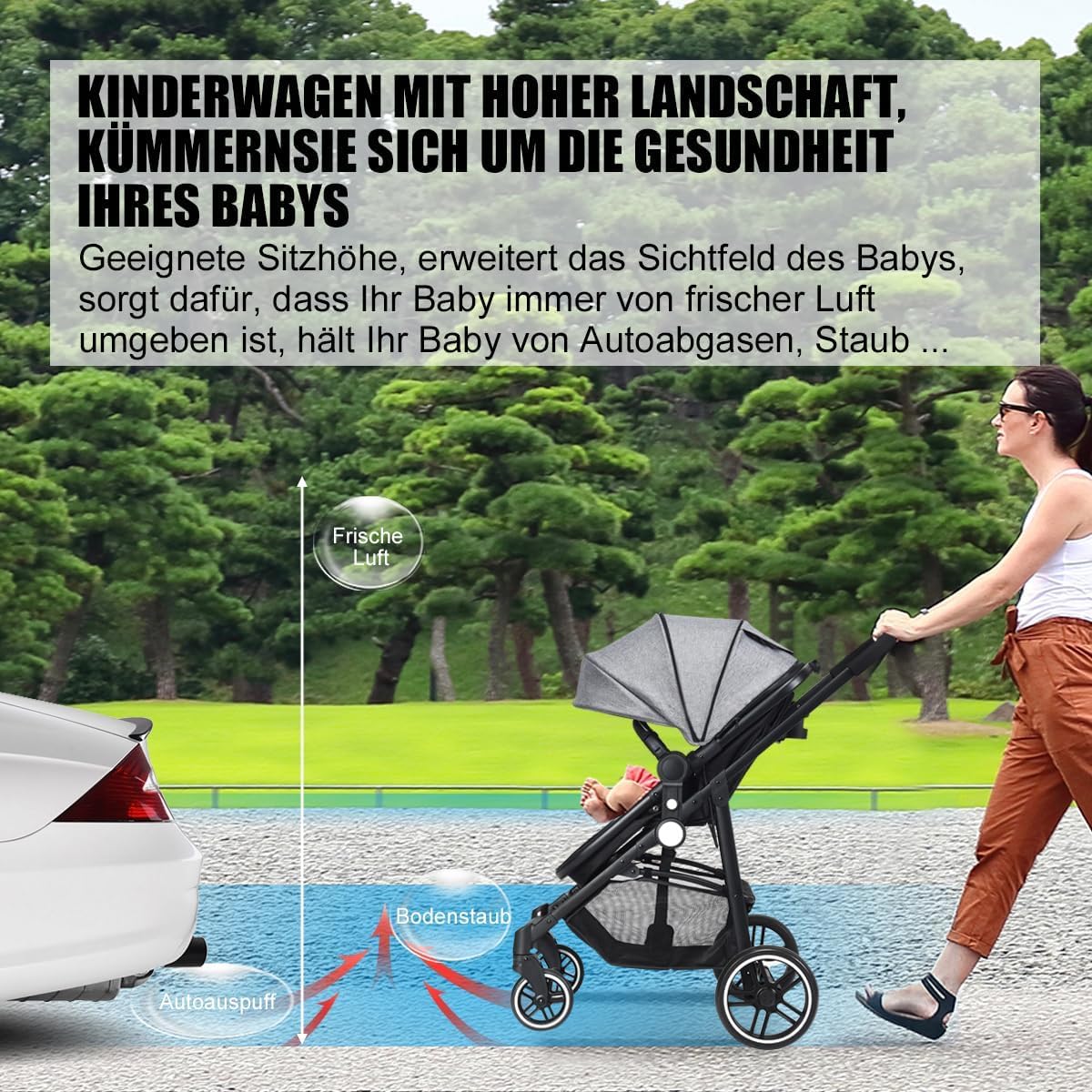 COSTWAY 2 in 1 Kinderwagen mit umkehrbarem Sitz faltbar, Kombikinderwagen mit Liegefunktion, verstellbarer Rückenlehne & Sonnenschutz, Reisebuggy tragbar, Reisesystem für Baby bis 3 Jahren (Grau)