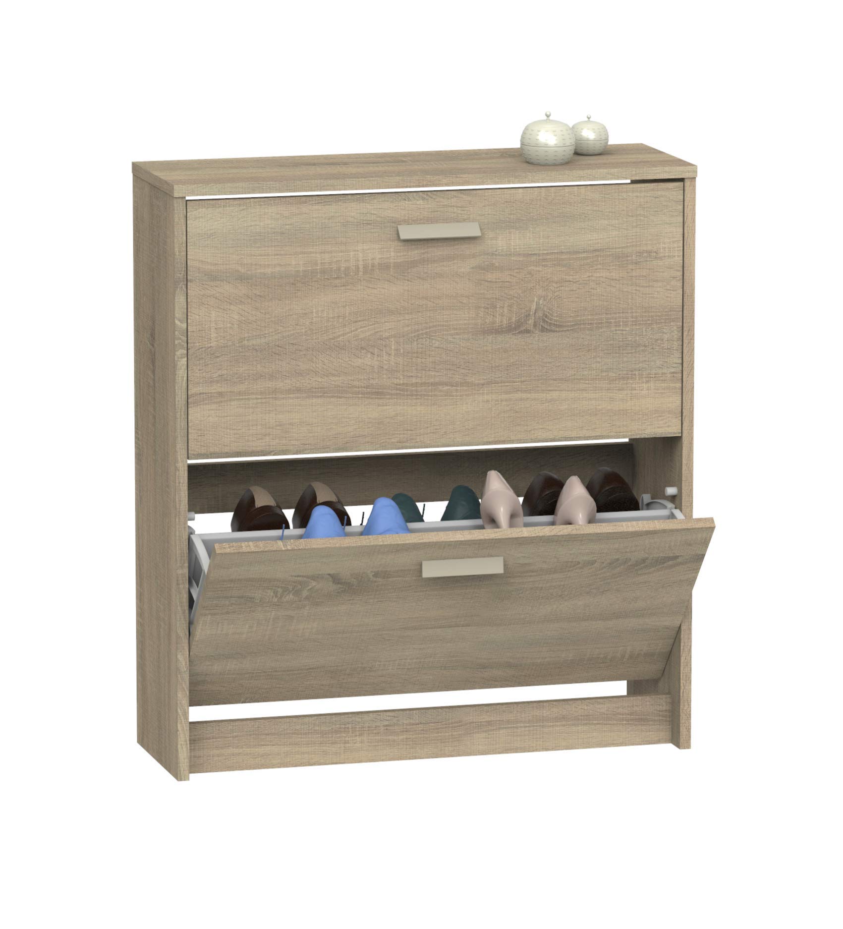 MUEBLES PITARCH | Zapatero Recibidor Mueble Auxiliar Estrecho 2 Puertas para Entrada Roble Cambrian, 12 Pares de Zapatos, 82x74x25cm, Colección Tibet