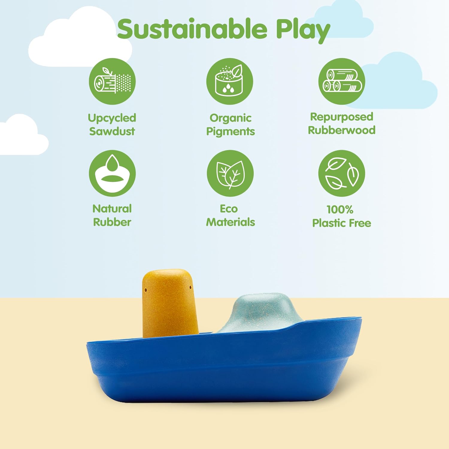PlanToys® Tugboat Wooden Bath Toy | Eco-Friendly Floating Boat for Kids | Promotes Fine Motor Skills & Imaginative Play | Sustainable Birthday Gift for Bathtime Fun