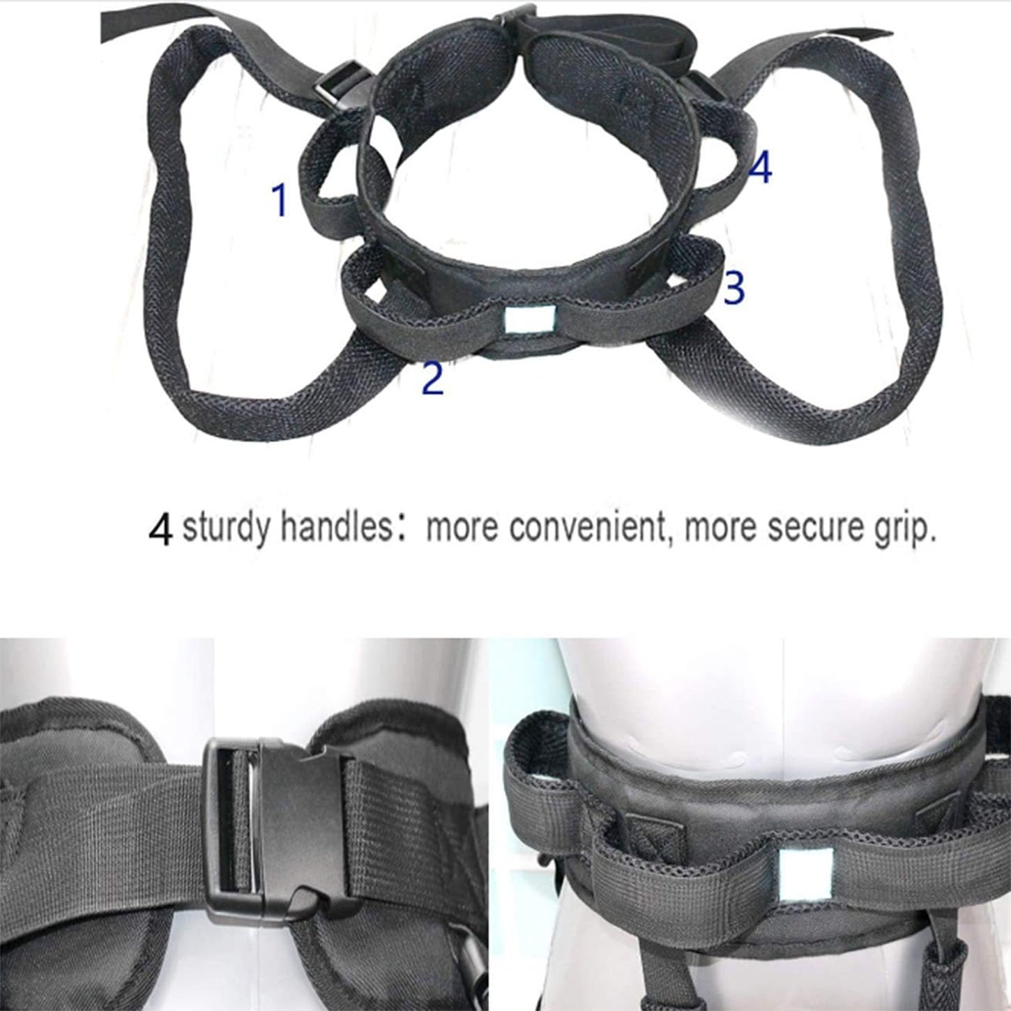 Cinghia di Trasferimento,Imbracatura per Sollevatore Disabili,Cintura di Andatura con Cosciali,4 Maniglie,Aiuto di Camminata per Anziani,Riutilizzabile,per Girovita 60-125Cm