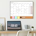 ARCOBIS Dry Erase Calendar with Cork Board for Wall, 24"x 18" Magnetic Calendar Whiteboard with Black Frame, Monthly Combination Board for School, Home, Office