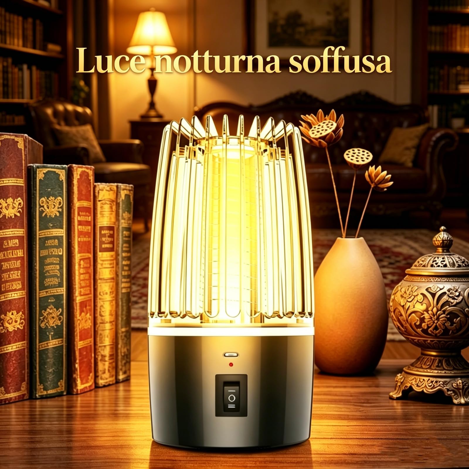 Zanzariera Elettrica 360° UV 365nm, Lampada Antizanzare Ricaricabile 4000mAh USB, Silenziosa <35dB con Luce Notte, Dispositivo Anti-Zanzare Senza Chimici per Interni Esterni