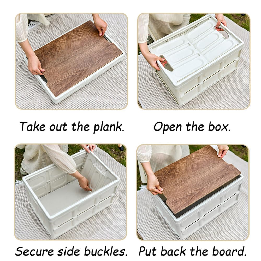 30L/55L Organizer do bagażnika samochodowego z drewnianą pokrywą, domowy składany schowek do bagażnika samochodowego, wodoodporny, wytrzymały, przenośny organizer do bagażnika samochodowego, kemping