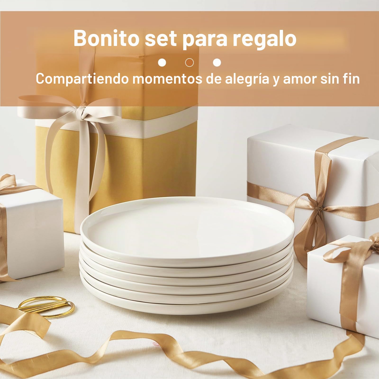Jassceram Juego de 6 platos llanos de cerámica de 10.5 pulgadas, platos grandes de cerámica, platos redondos para ensalada, postre, pasta, lavavajillas, microondas, apto para horno, 27 cm, color
