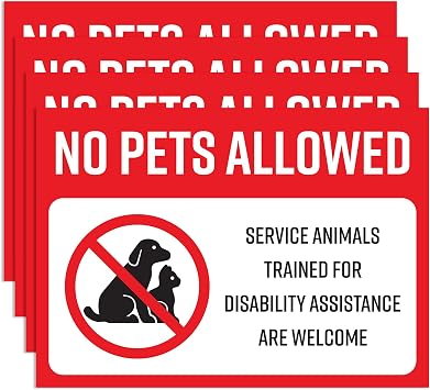 4pcs No Pets Allowed Sign for Business Stickers | Service Animals Only, No Dogs Allowed, No Cats Allowed | Weatherproof Vinyl Adhesive Signs, 5" x 7"