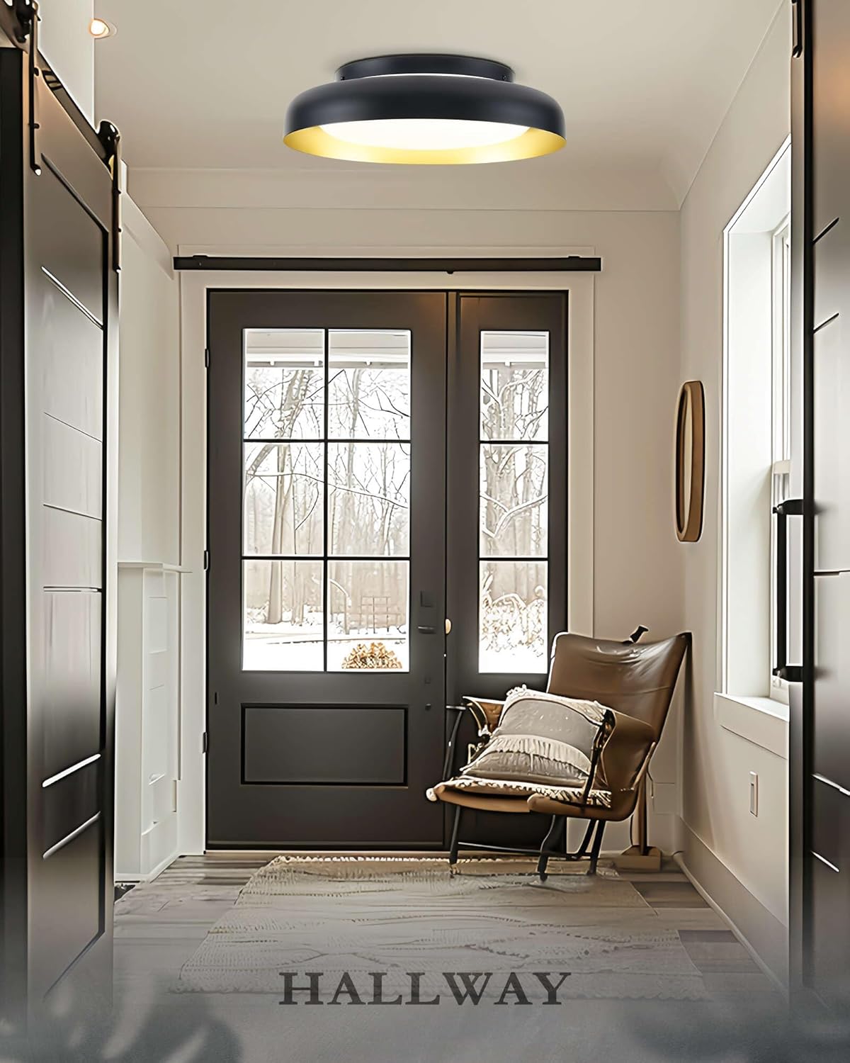 Ken & Ricky Flush Mount Ceiling Light Fixture, Led Dimmable 24w for Bedroom Kitchen Bathroom Laundry Hallway Entryway,Remote Control (Black and Gold,12Inch,1PK)