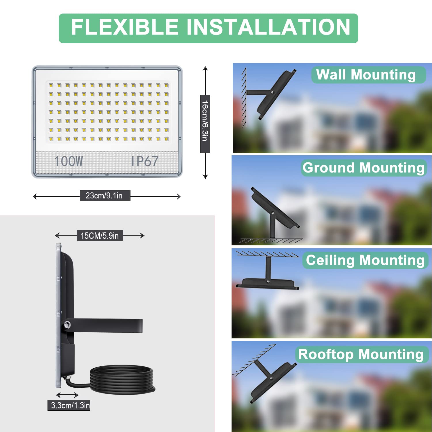 2 Faretti LED 100W ANNIFUNLY | 10000LM, IP67 Impermeabile | Per Esterni, Giardino, Garage | Bianco Freddo 6500K - Foto 5