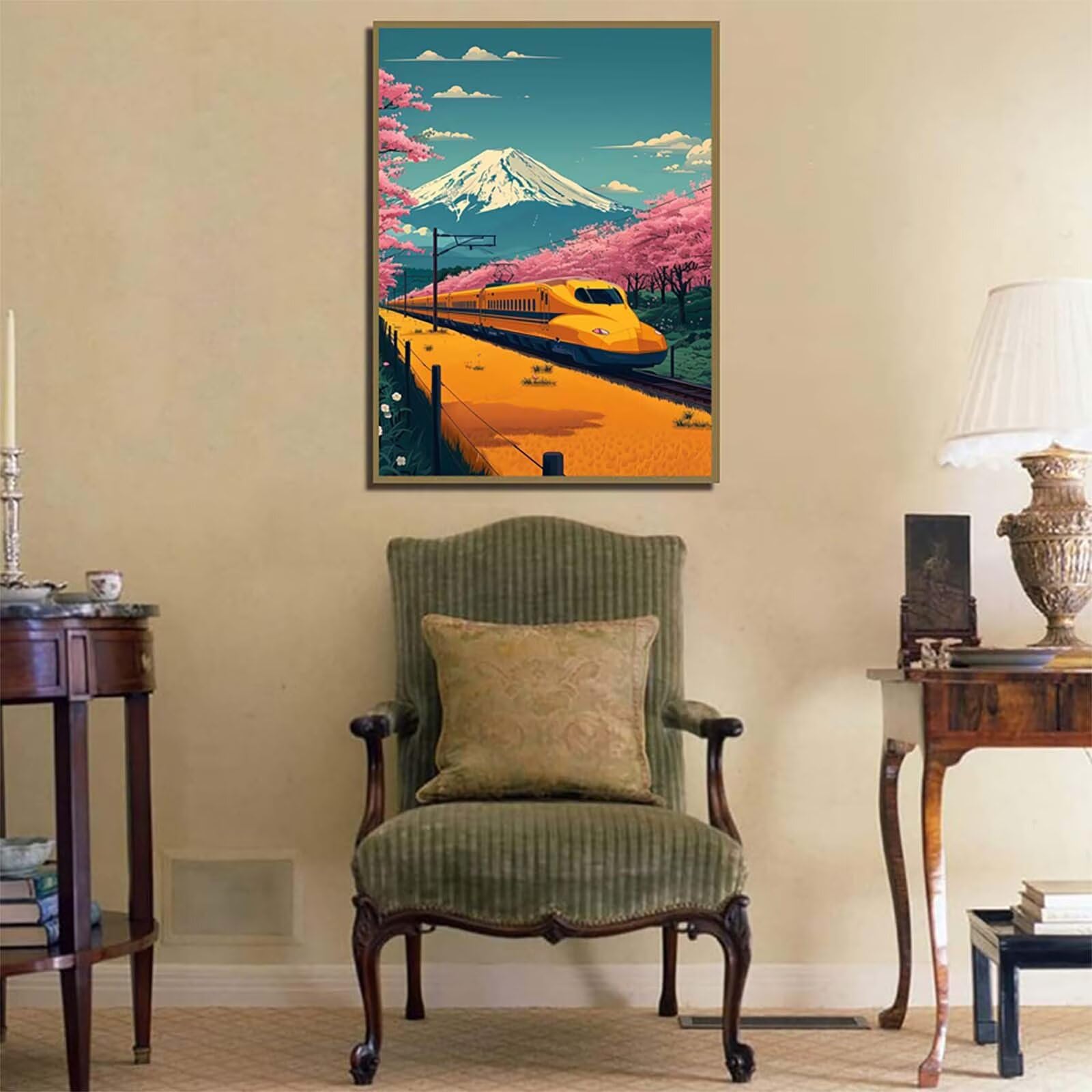 Diamond Painting Mount Fuji, 5D Diamentowe Malarstwo Dorośli Szybki Pociąg, DIY DIY Dorośli Rysunek Diament Ścieg Krzyżowy Zestaw Do Dekoracji Domu, Prezent Kobiety 90x120cm 6-3025
