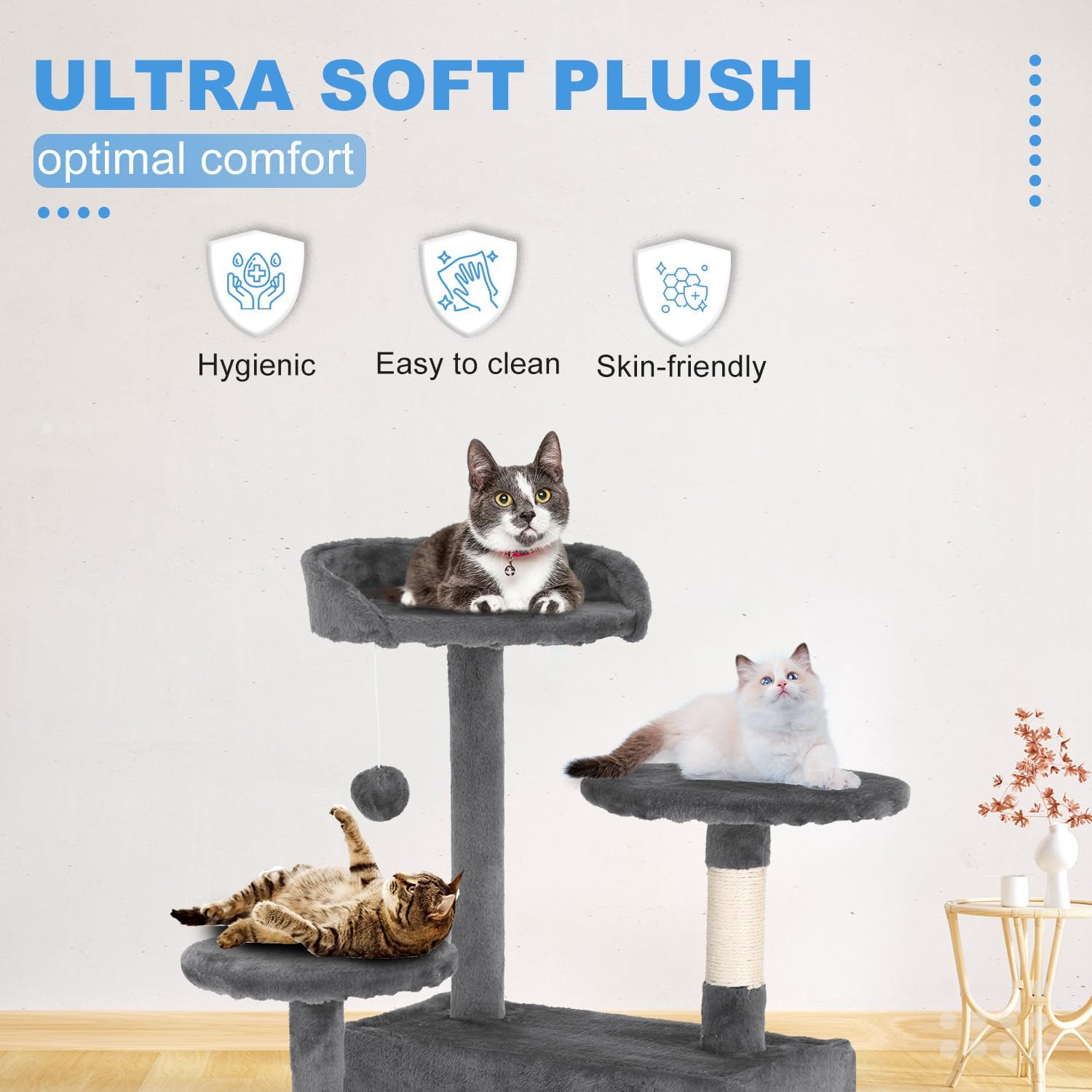 54" Light Gray Multi-Level Sisal Cat Tree Tower