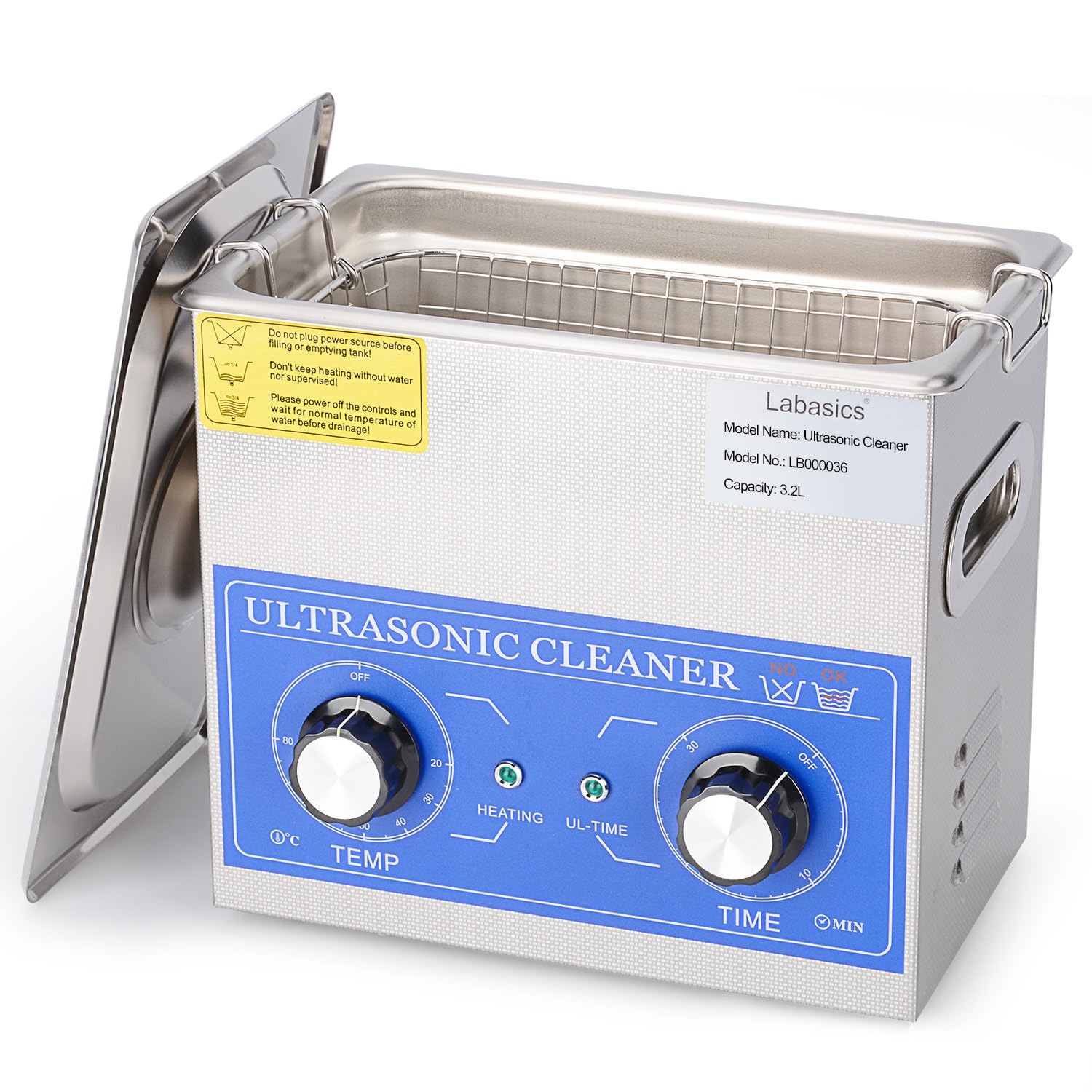 Labasics Ultraschallreiniger, 304 Edelstahl Allzweck-Ultraschallreiniger mit Mechanischem Bedienfeld für Heizung und Zeitschaltuhr für Labor 40kHz 220V, 3.2L
