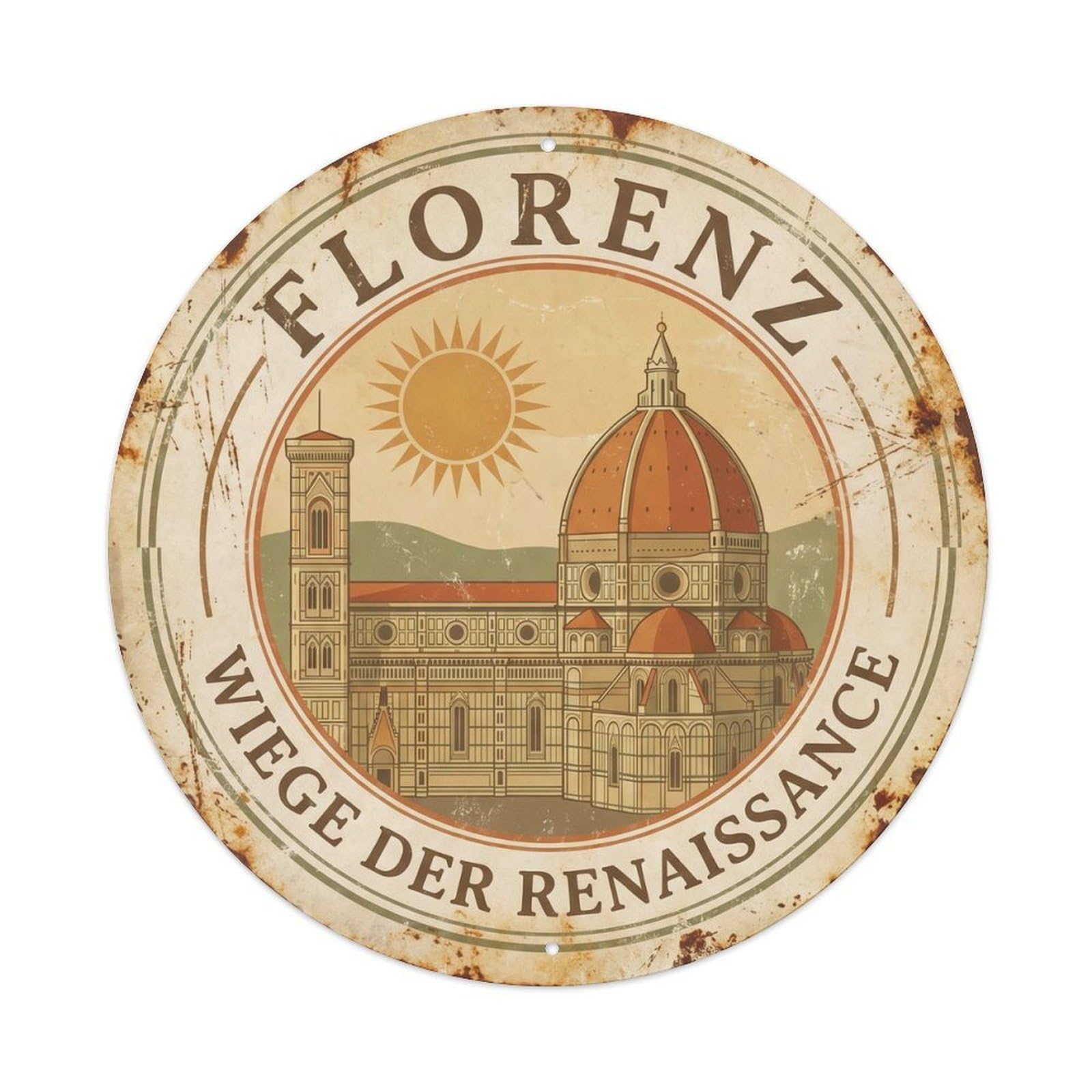 Vintage Travel Duomo Cathedral Florence Metal Tin Sign Plaque Wall Decor for Cafe, Club, Garden Round Metal Poster 8x8Inch