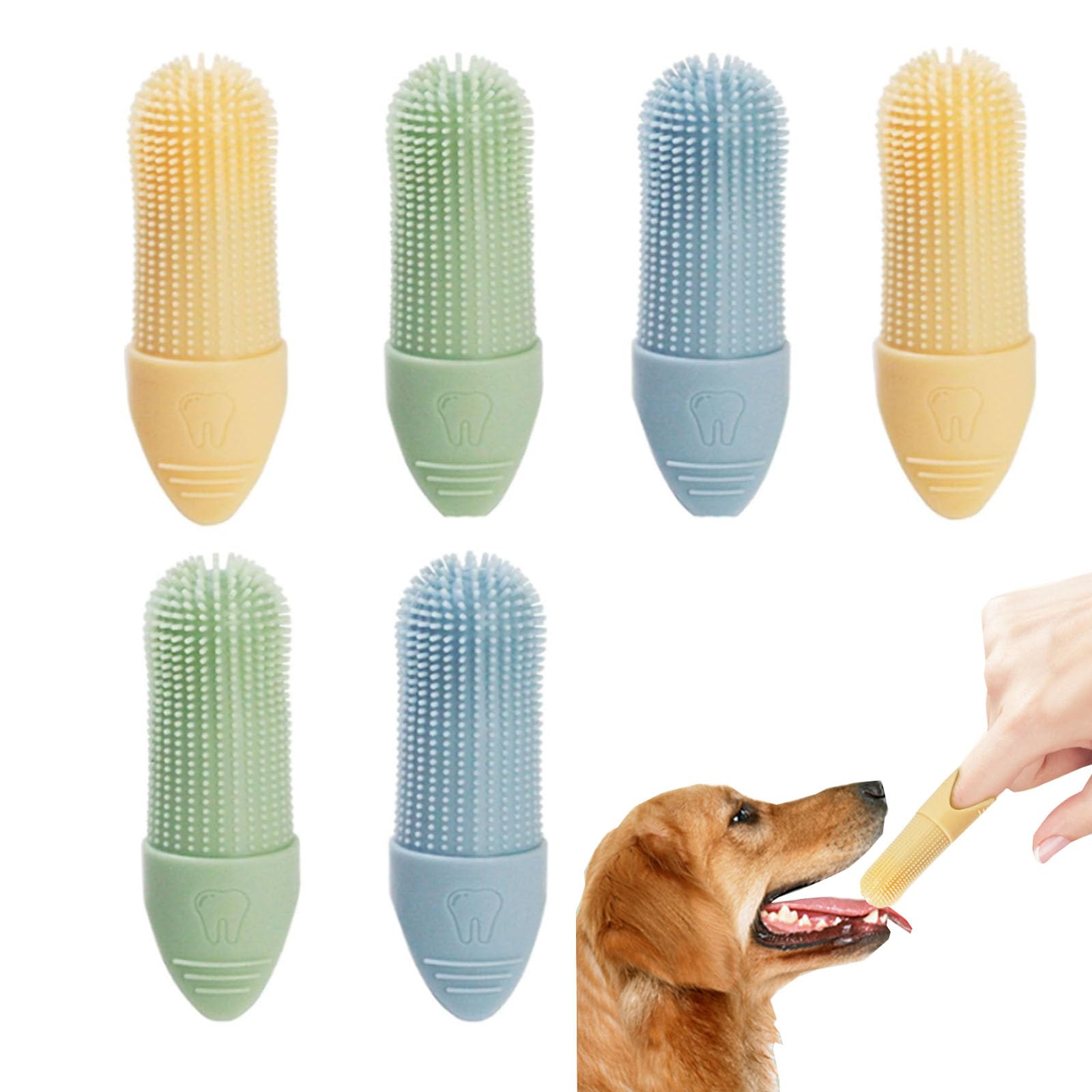 KUKUPOW Cepillo Dientes Perro Gato Pequeño 6 Piezas, 3 Color Cepillo Dientes Perro de Silicona Dedos, Kit de Limpieza de Dientes de Siliconapara Limpieza de Dientes de Mascotas de 360º