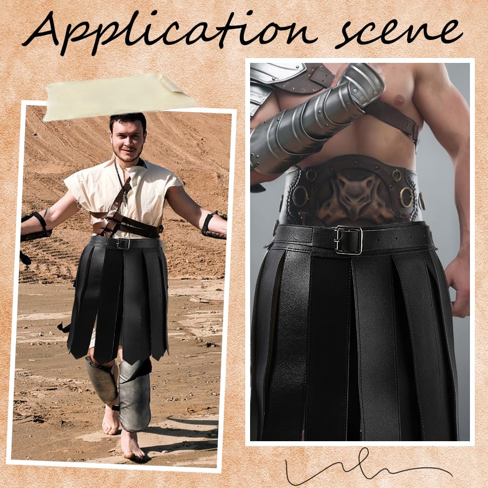 GORGECRAFT Medieval PU Leather Tassel Skirt Black Roman Renaissance Viking Warrior Fringe Waist Belt Adjustable Knight Armor Apron Gladiator Kilt Straps Waistband for Men Women Halloween Cosplay - Image 4
