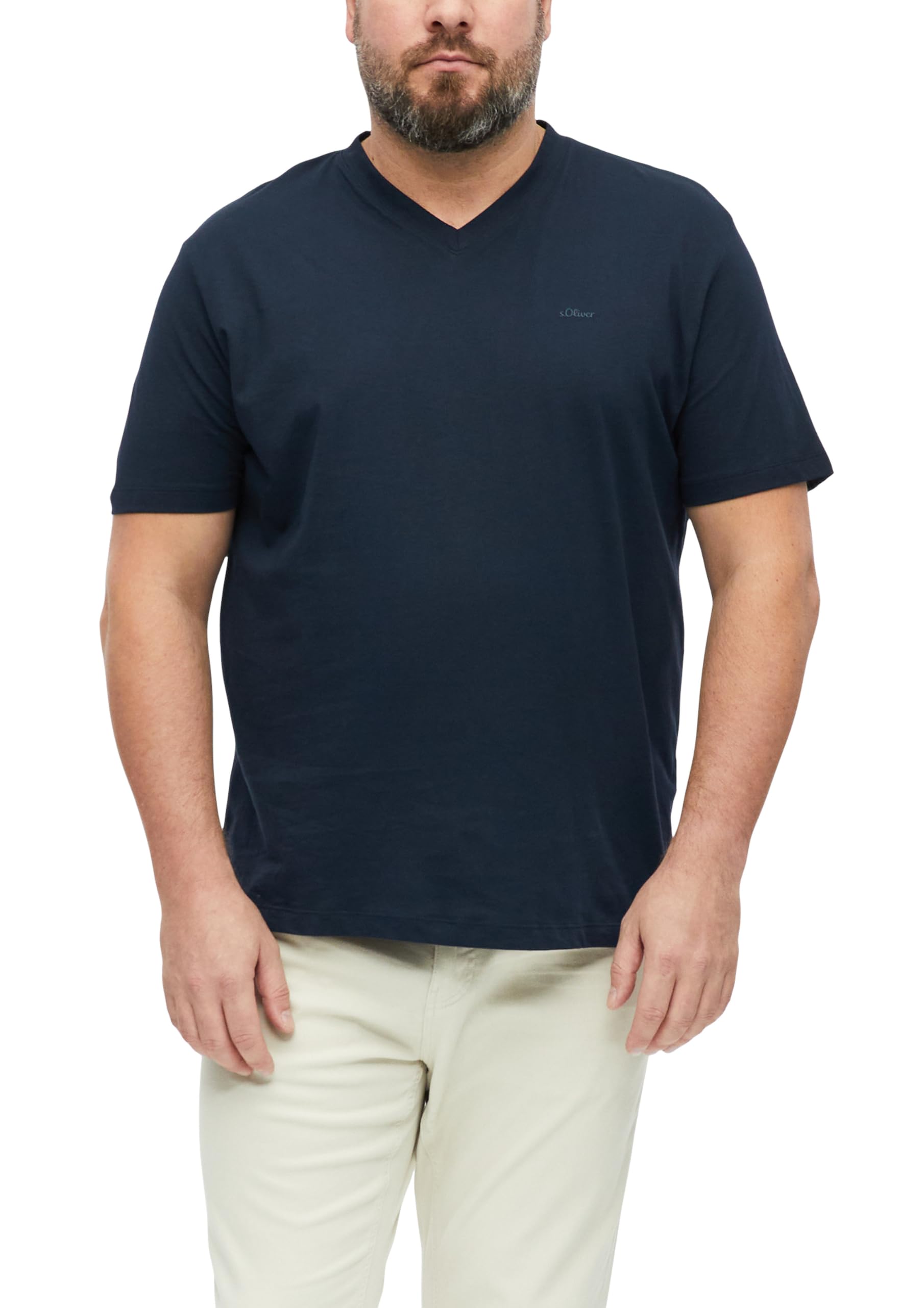 s.Oliver Herren T-Shirt – Big Size Fit, V-Ausschnitt, Logo