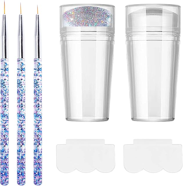French Tip Nail Stamp, Nail Art Stamper Clear Silicone Jelly Stamper Transparent Nail Stamper Nail Art Jelly Stamper kit with Scraper Nail Art Brushes for Home DIY Nail Salon Design Manicure Tools
