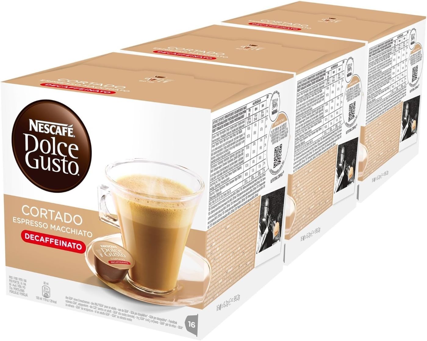Nescafé Dolce Gusto Espresso Cortado Decaff, Pack of 3, Total 48