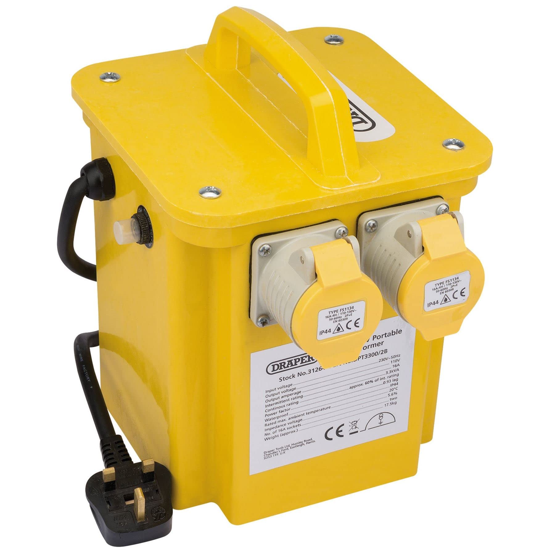 Draper Yellow 31264 Portable Site Transformer, 3.3Kva, 230V-110V