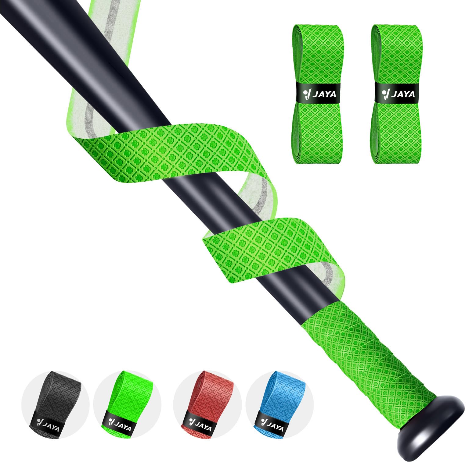 JAYA Bat Grip Tape Anti-Slip 1.2mm, Full Adhesive-Back Baseball Softball Cricket Batting Tape， Professional Feel Bat Wrap Tape for Handles, Set of 2