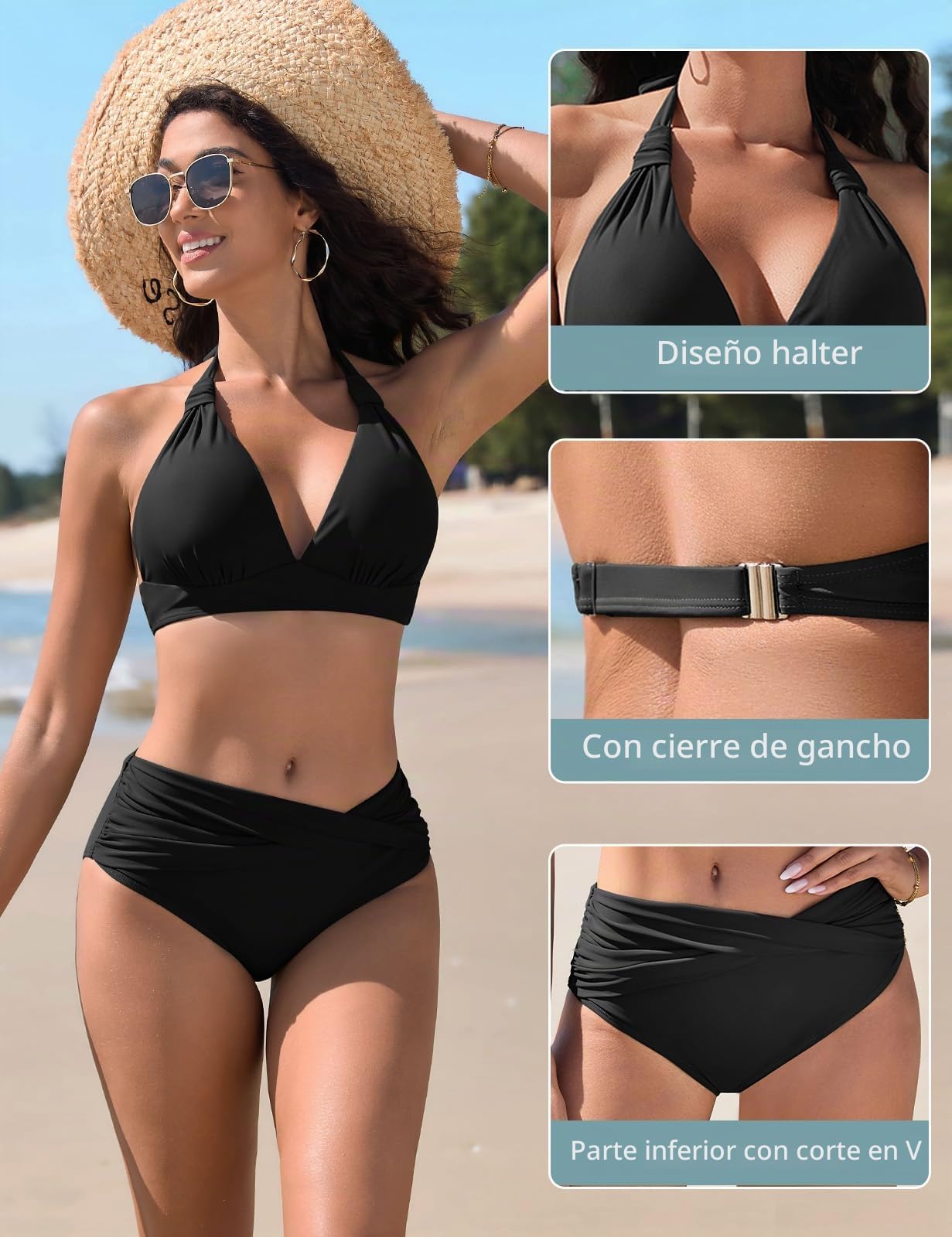 Traje de Baño para Mujer Bikinis Push Up Bañadores Dos Piezas Conjunto Top de Bikini con Cuello Halter