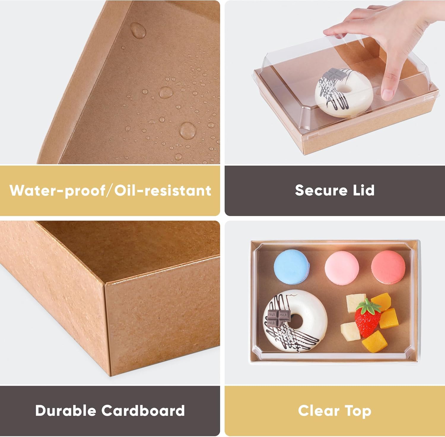 50 Pack 8x6 Inches Large Charcuterie Boxes with Clear Lids - Individual To Go Paper Mini Charcuterie Boards with Lid, Disposable Food Containers for Desserts, Cookie, Charcuterie Accessories (Brown)