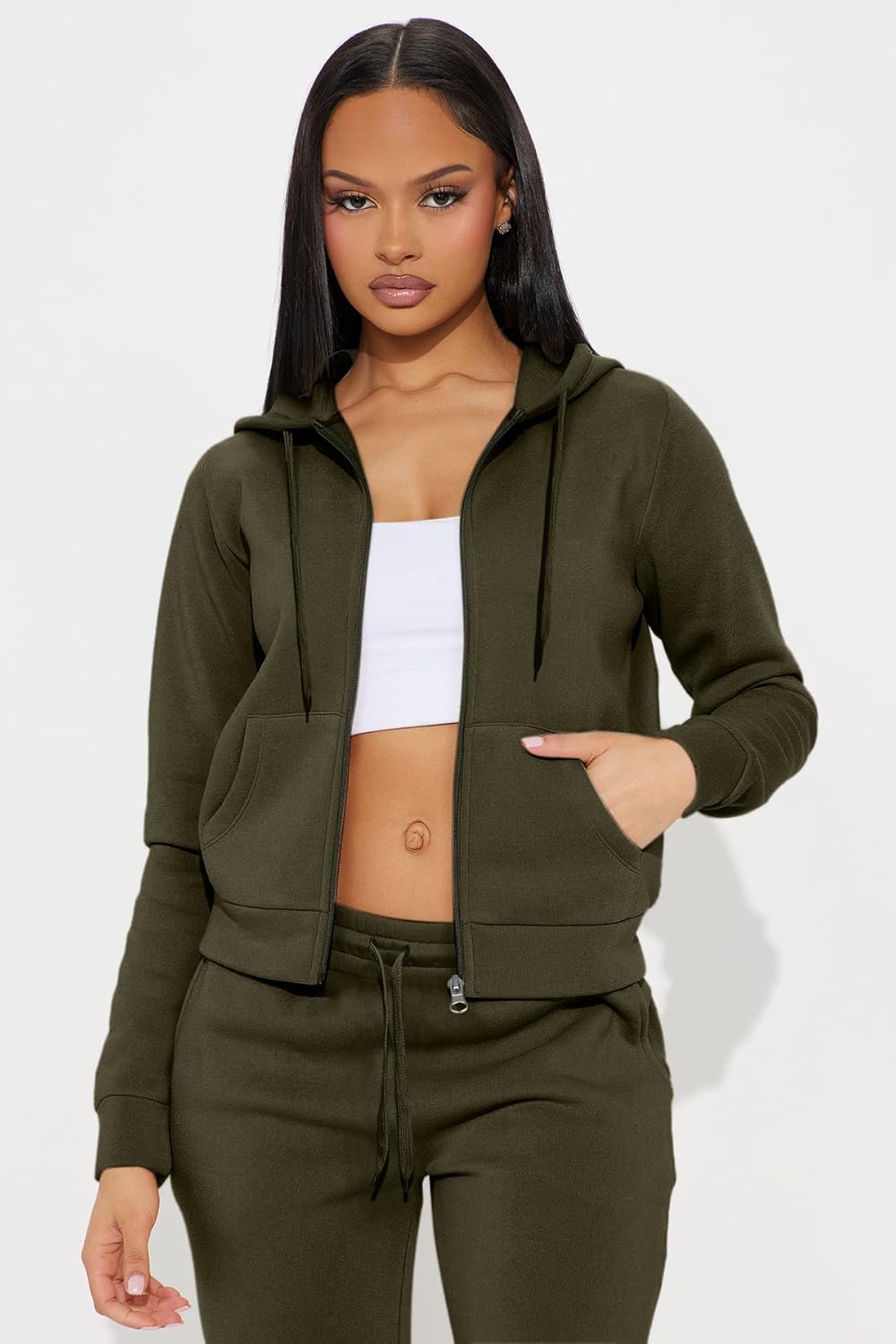 CLOCOR Women 2 Piece Outfits Sweatsuit Long Sleeve Zip-Up Hoodie Fall Winter Casual Jogger Sweatsuit Sets with Pocket - Image 6