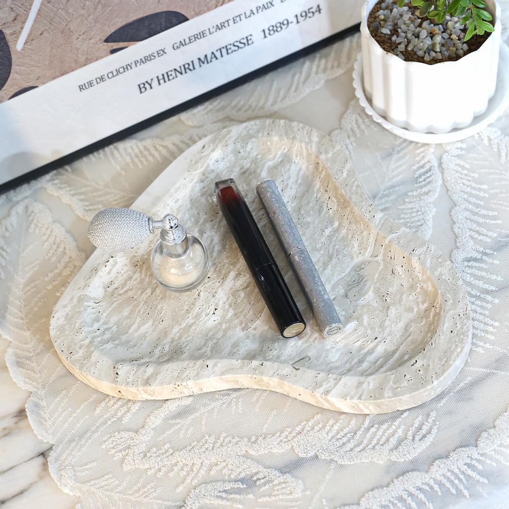 Natural Marble Oval Jewelry Dish, Trinket Tray for Ring & Earring Holder, Vanity/Nightstand Decor with Unique Natural Veins, Gift for Women/Mom/Daughter