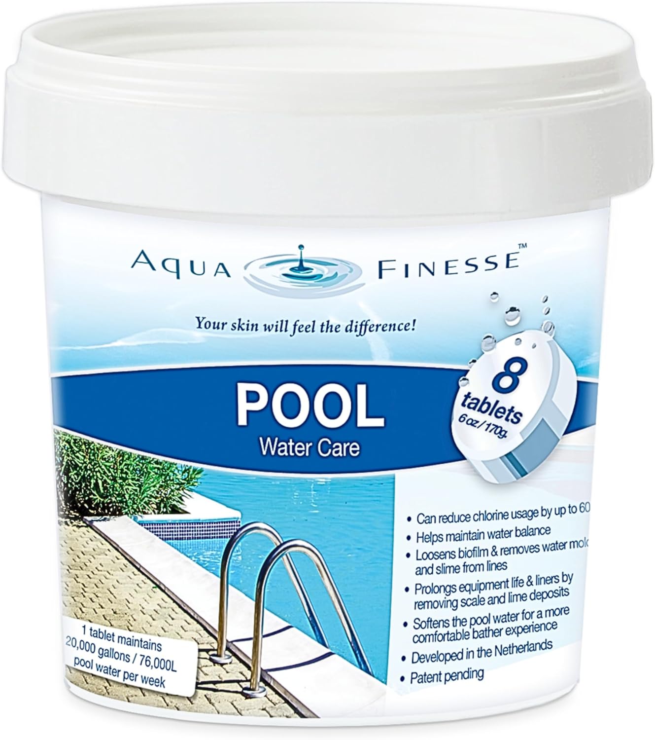 AquaFinesse Pool Water Care Tablets 8 x 170g | 8 Week Pool Maintenance System | for Pools Up to 20,000 Gallons | Supports Water Balance & Helps Reduce Scale Build-Up