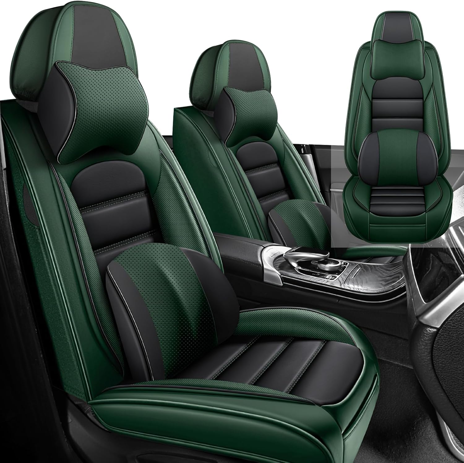 Car Seat Cover Fit for Ford Transit Connect 2010-2023,Compatible Airbag Non-Slip Waterproof Seat Cover,Car Seat Protector Premium Interior (Luxury 2 Seats,Black Green)