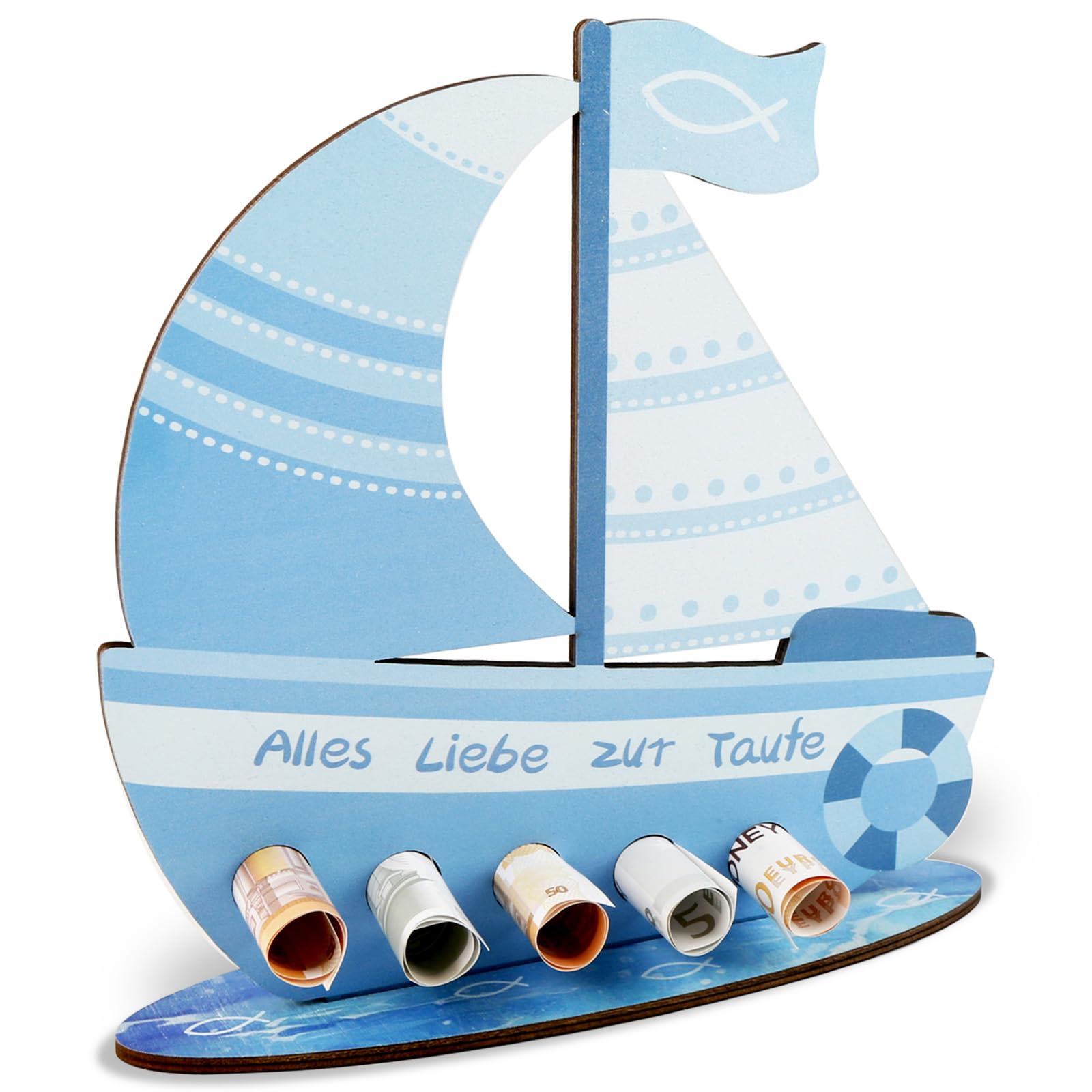 Tutukyle Geldgeschenke Geburtstag Boot-Blau Holz Deko Schiff Geldgeschenk, Segelschiff 3D-Holzkarte, Taufgeschenke Jungen und Mädchen Geschenk Taufe Schiff, Taufgeschenk für Freunde, Familie Liebhaber