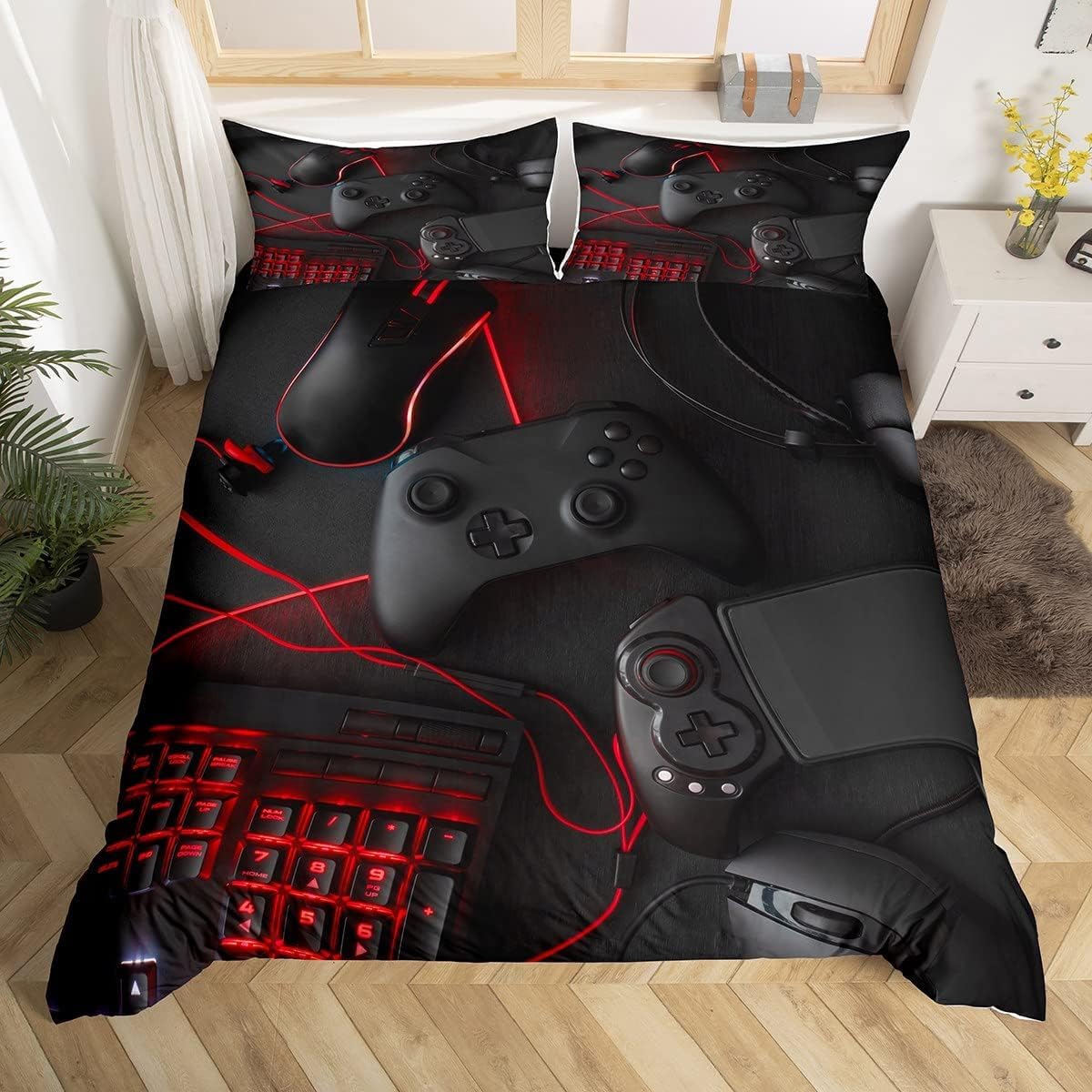 Housse de couette jeu 3D rouge et noire pour chambre adolescent cool