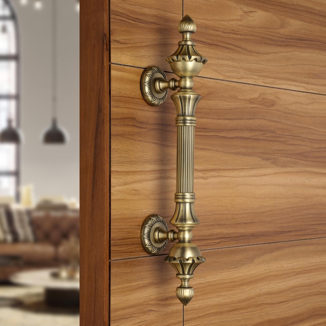 LAPO 14 inch Lotus Door Handles for Main Door | Main Door Handle | Door Handle |Zinc Alloy, Pack of 1|(Hole to Hole Size-8 Inch) 3 Years Warranty - Antique Finish