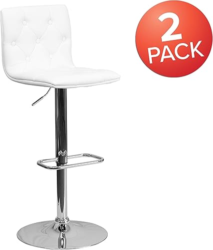 Miniatura 4 de Flash Furniture Sammie - Juego de 2 taburetes de bar contemporáneos de vinilo blanco copetudo con altura ajustable con base cromada
