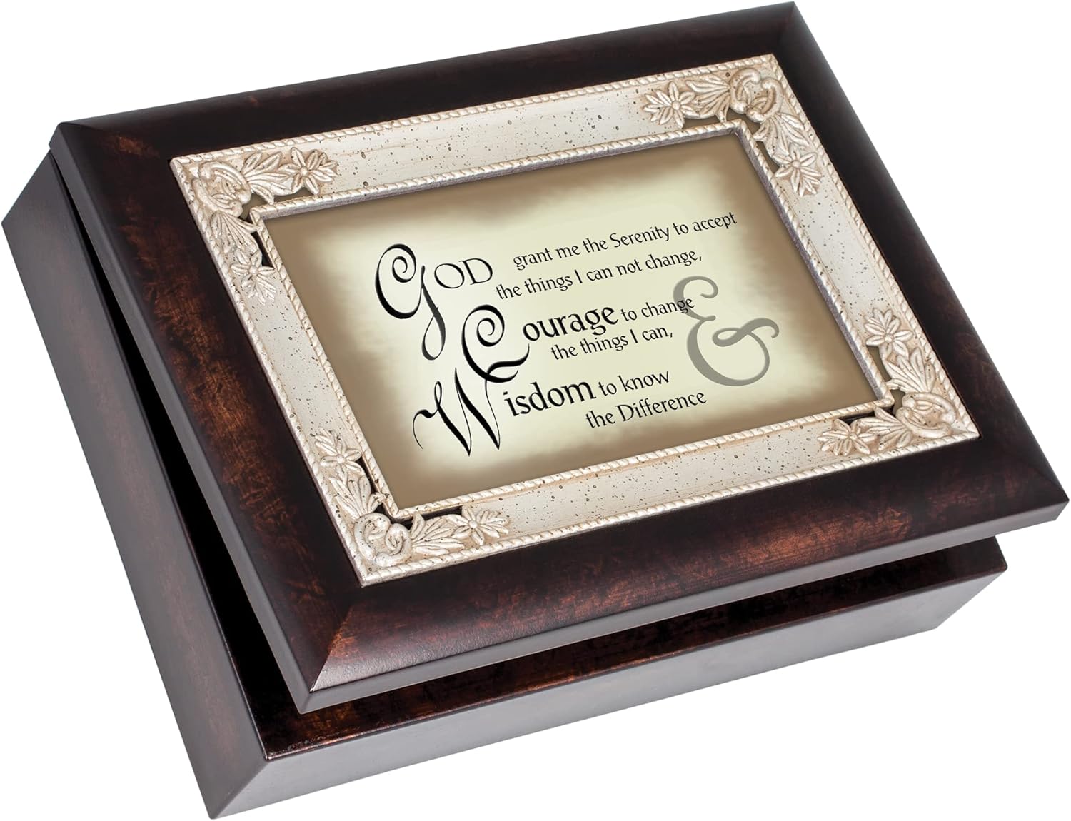 Cottage Garden God Grant Me The Serenity Burlwood Jewelry Music Box Plays Amazing Grace