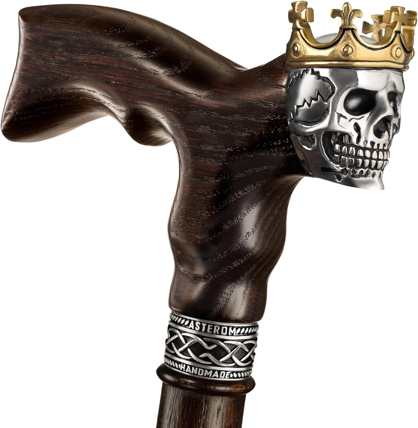 Asterom Handmade Wood Walking Cane for Men - Skull King - Cool Men's Wooden Canes Fashionable Walking Stick