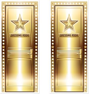 Beistle Dressing Room Door Covers in Elegant Gold, 2-Pack, All-Weather Plastic Hollywood Glam Party Decorations for VIP Movie Night Red Carpet Event, Indoor or Outdoor Supplies, 30” x 6’